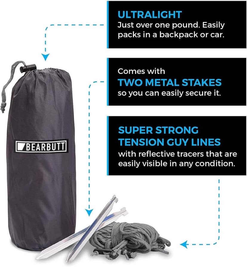 Bear Butt Hammock Rain Fly & Camping Tarp - 11 x 9 ft Ultralight Waterproof Tarp for Hammock & Tent Camping - Easy to Set Up
