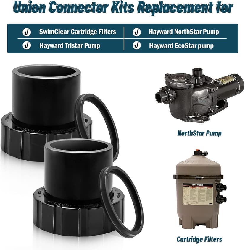 SPX3200UNKIT Union Connector Replacement Kit for Hayward Tristar, Northstar, EcoStar Pumps, SwimClear Cartridge Filter & Universal H-Series Low Nox Heater, for Hayward Pool Heater Parts - 2 Pack