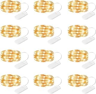 12 Pack Fairy Lights Battery Operated String Lights, 7ft 20 Led Fairy String Lights, Waterproof Copper Wire Firefly Starry String Light for DIY Wedding Party Bedroom Christmas (Warm White)