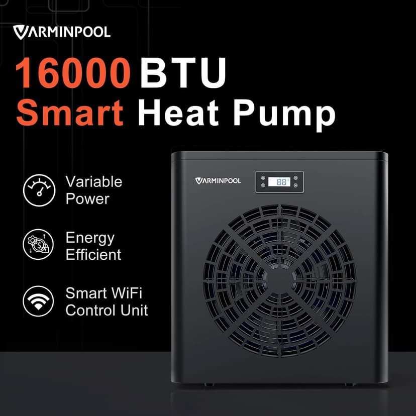 Above Ground Pool 16000 BTU Electric Pool Heater for Pools up to 5400 Gallons, Pool Heat Pump with Smart Inverter, WiFi Control Via App Swimming Pool Heater, Titanium Heat Exchanger, 110V