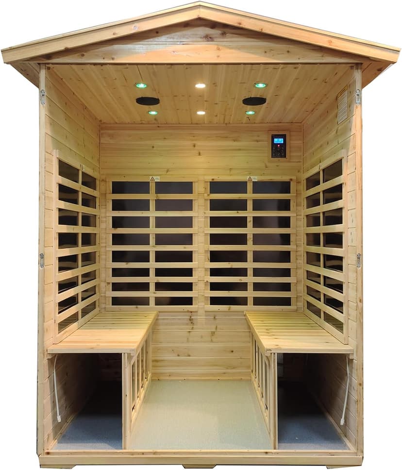 Saunas 904V Far Infrared Sauna, Outdoor Wooden Dry Sauna Low EMF (Hemlock Wood, 4-Person Size)