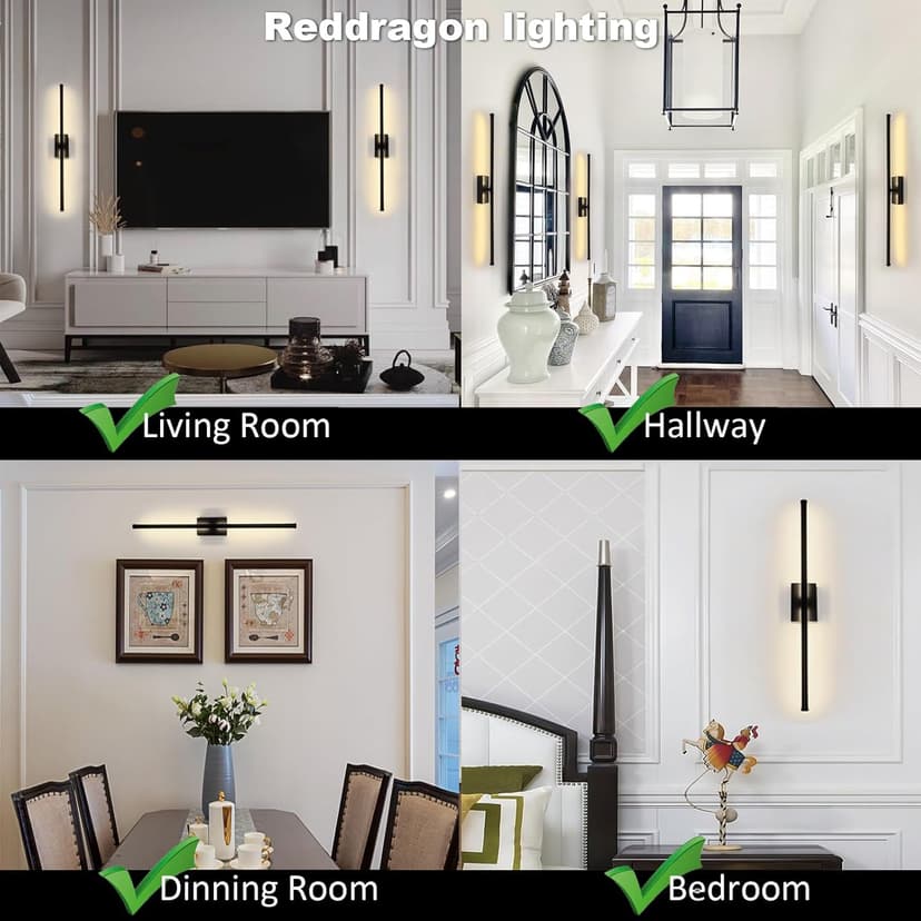 Only Suitable for Small Junction Box Hardwired Minimalist Dimmable Black Tube Linear Wall Sconce 24 Inch Mirror Vanity Light for Bathroom Living Room Bedroom Corridor (2 Pack, 24'', Black, Dimmable)