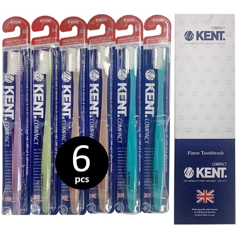 [KENT] COMPACT Small Head Extra Soft Toothbrush for Sensitive Teeth, Gums for Adults & Teens with Braces - (Set of 6)