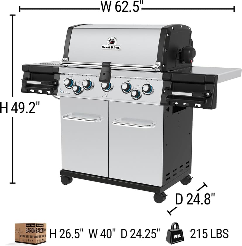 Broil King 958944 Regal S 590 Pro IR Propane Gas Grill, 5-Burner, Stainless Steel