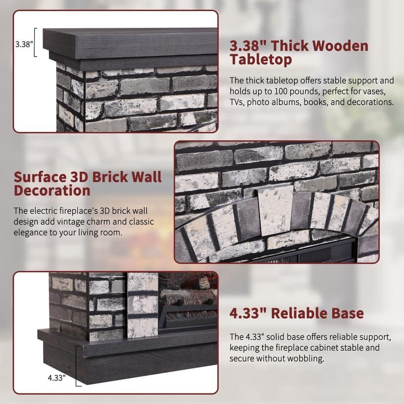 42" Electric Fireplace with Mantel, Farmhouse Fireplace TV Stand w/23'' Freestanding Electric Fireplace Heater, Remote Control, Adjustable 3D Realistic Flame Level for Living Room, Light Grey