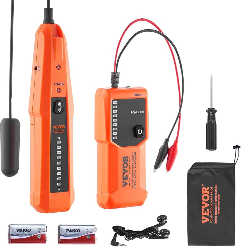 VEVOR Underground Cable Locator, 3 FT Max. Detection Depth, Wire Tracer Break Detector Finder with Earphone, 1000 FT Max.Detection Length Cable Tester for Pet Fence Buried Sprinkler Valve Irrigation