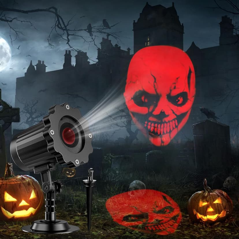 Outdoor Indoor Halloween Projector - 3D Dynamic Red Skull Decor Lights, Waterproof for Windows, Walls & Roofs