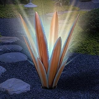 24'' Metal Agave Plant Art Yard Solar Garden Decor, Large Tequila Rustic Sculpture Statue Outdoor Decorations with Solar Light, Courtyard Yard Ornament, Tequila Rustic Country Sculpture for Patio Lawn