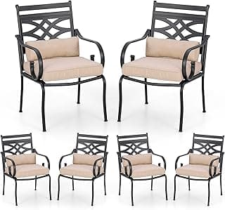 PHI VILLA Patio Dining Chairs Set of 6, Outdoor Chairs with Cushion and Pillow for Garden Lawn and Deck