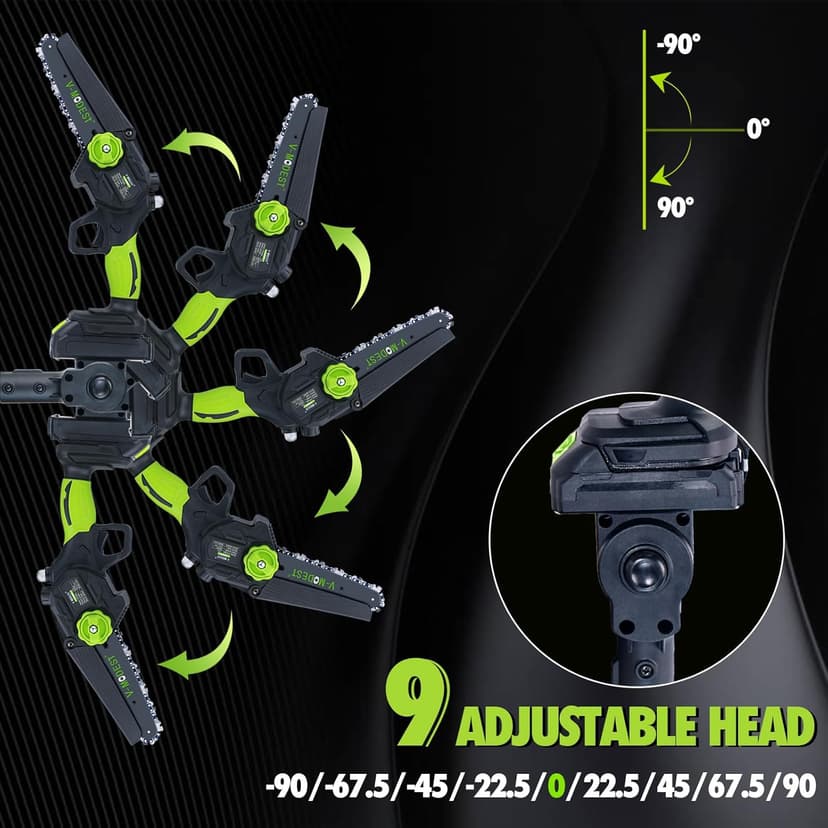 2-in-1 Cordless Pole Saw, 6 Inch Brushless Pole Chainsaws Mini Handheld Chainsaw with 2× 21V Batteries, 6.5lb Lightweight, Auto Oiling, 15 FT MAX Extension Pole Saws for Tree Trimming