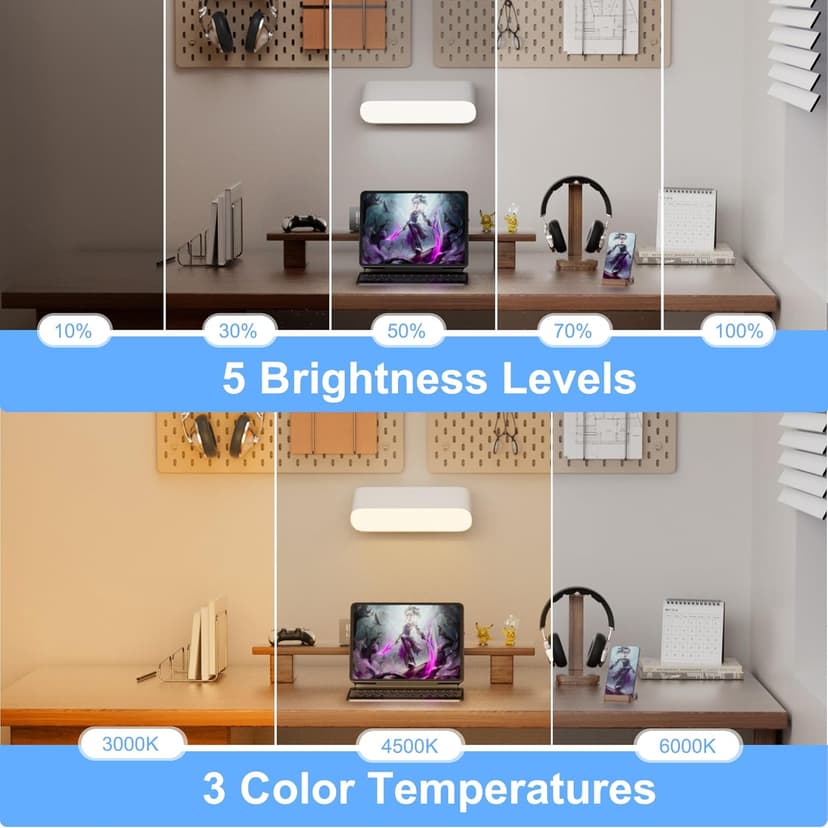 comzler Rechargeable Wall Sconces LED Wall Lights Wireless Battery Lamp for Bedroom, Touch and Remote Control, 3 Colors Wall-Light 360° Rotate Dimmable Brightness with 15 RGB Colors (1, White)