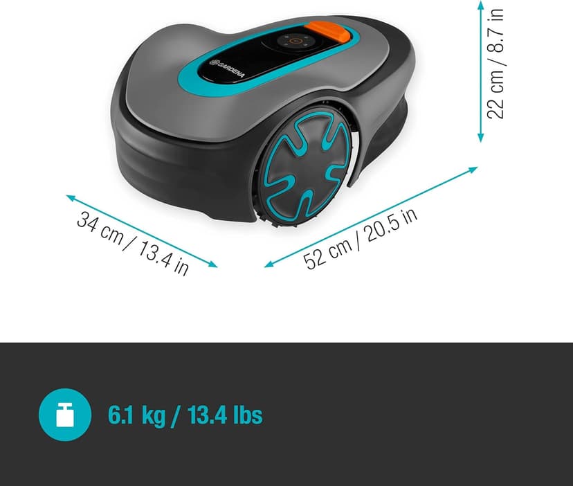 GARDENA 15201-20 SILENO Minimo - Automatic Robotic Lawn Mower with Bluetooth app, Boundary Wire - for lawns up to 2700 Sq Ft, Made in Europe, Grey