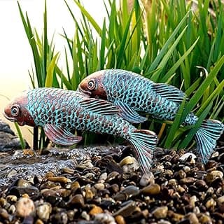 Koi Fish Decor - Set of 2 Antique Koi Fish Garden Statue for Outdoors, Patio and Backyard Decoration