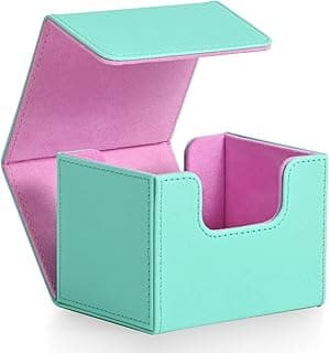 ZLCA Card Deck Box for Trading Cards, MTG Commander Deck Box Holds 120+ Single Sleeved Cards, Leather Magnetic Card Storage Case Fits for TCG CCG (Turquois& Pink)