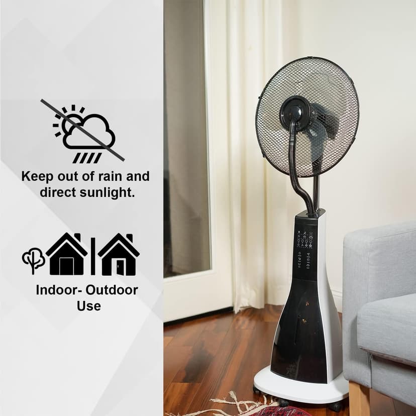XBrand Oscillating Pedestal Fan with Mist, Misting Fan for Home, Office, Patios with Timer & Remote Control, 47 Inch Height,Black and White
