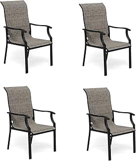 MFSTUDIO Patio Dining Chairs Set of 4, Padded Textilene Patio Chairs Outdoor Dining Chairs, High Back Sling Patio Chairs for Backyard Lawn Garden, Grey