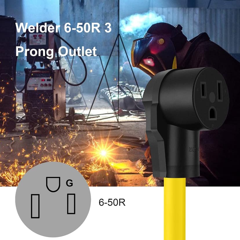 10 FT NEMA L14-30P to 6-50R Yellow Extension Cord, 3 Prong to 4 Prong Welder Plug Adapter, Generator Locking Plug Connector to Welding 10AWG 30Amp.