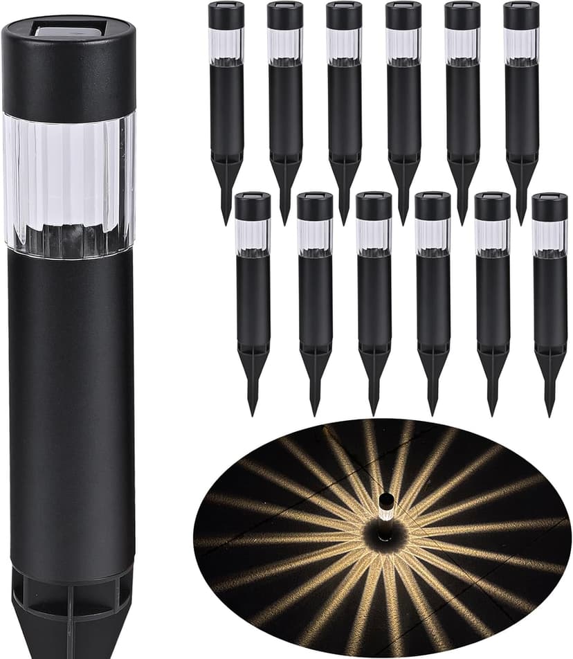 Solar Pathway Lights Outdoor, 12 Pack Waterproof Stainless Steel LED Solar Stake Lights, Garden Landscape Lighting for Walkway, Driveway, Garden, Yard, Lawn, Patio Decor, Warm White