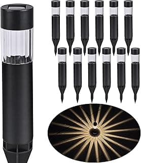 Solar Pathway Lights Outdoor, 12 Pack Waterproof Stainless Steel LED Solar Stake Lights, Garden Landscape Lighting for Walkway, Driveway, Garden, Yard, Lawn, Patio Decor, Warm White