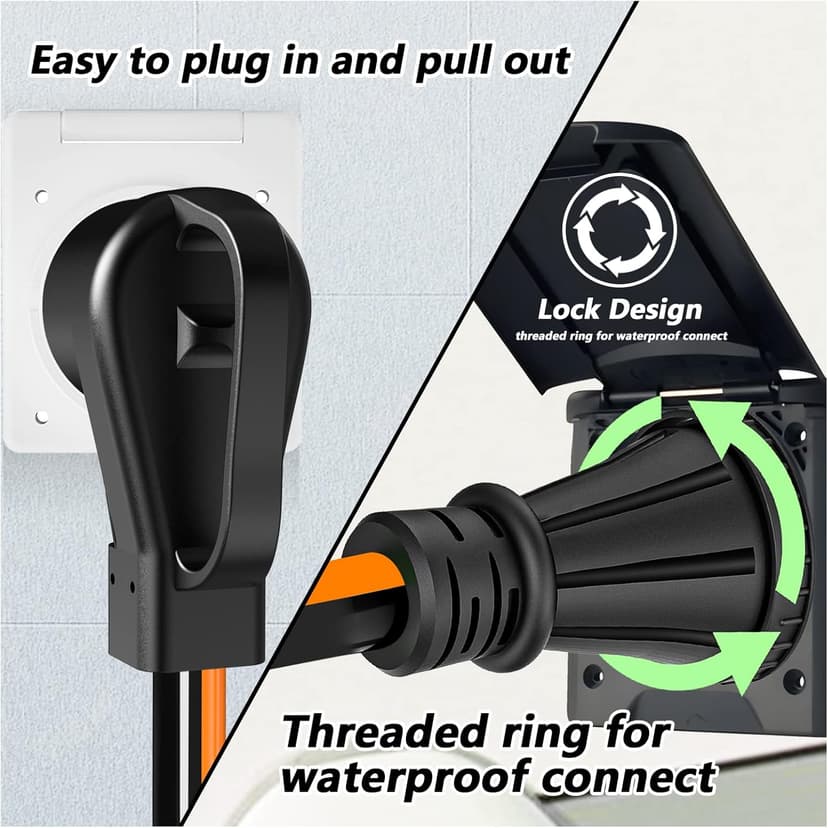 50 Amp 50 Foot RV Extension Cord, 14-50P to SS2-50R Heavy Duty STW Generator Extension Cord for RV Camper and Generator to House, with Locking Connector and Cord Organizer(50 Foot Black&Orange)