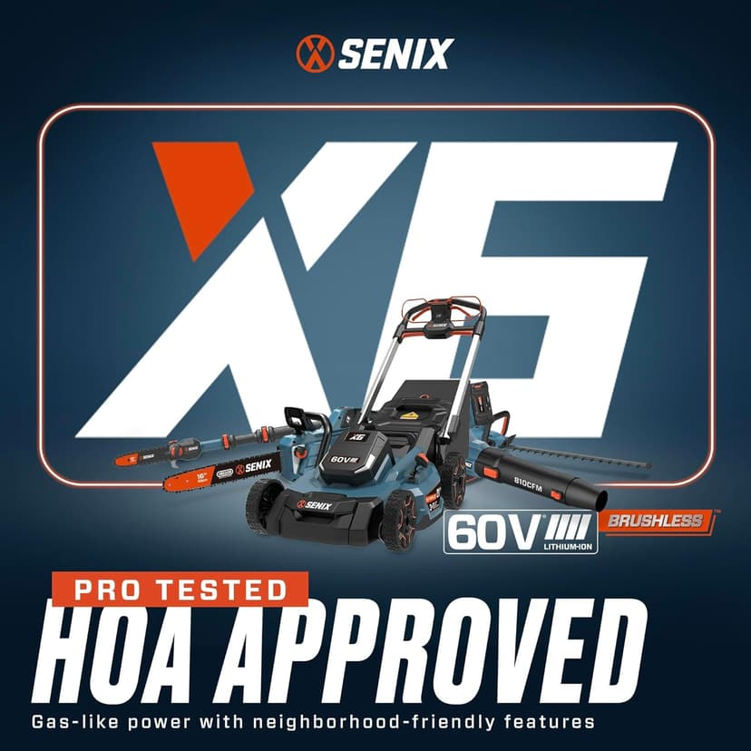 SENIX X6 60V 21-Inch 3-in-1 Cordless Lawn Mower with LED Light | 7 Height Adjustments, Smart Display, Bagging/Mulching/Side Discharge | 6Ah Li-ion Battery & Charger Included (LPPX6-H)