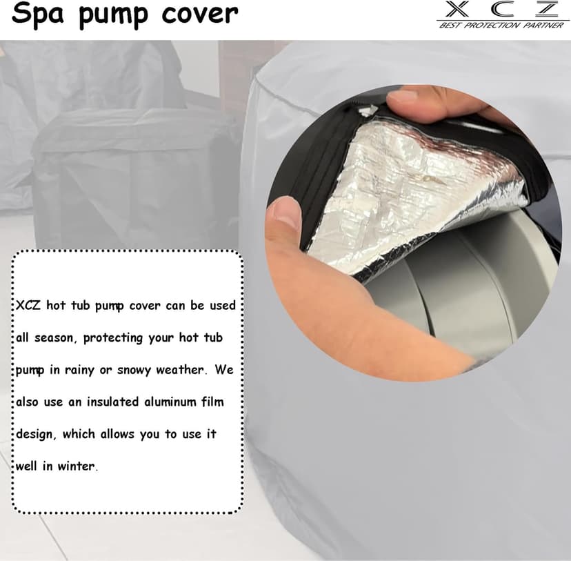 XCZ hot tub Pump Cover. with Thermal Insulation Aluminum Film, Waterproof, Sunscreen, Insulation. Spa Heat Pump Insulation Cover. (Black)