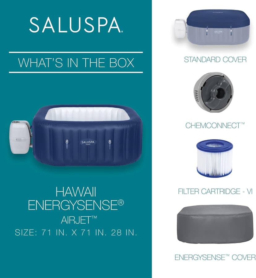 SaluSpa Hawaii EnergySense Smart AirJet Inflatable Hot Tub Spa 4-6 person with App Control