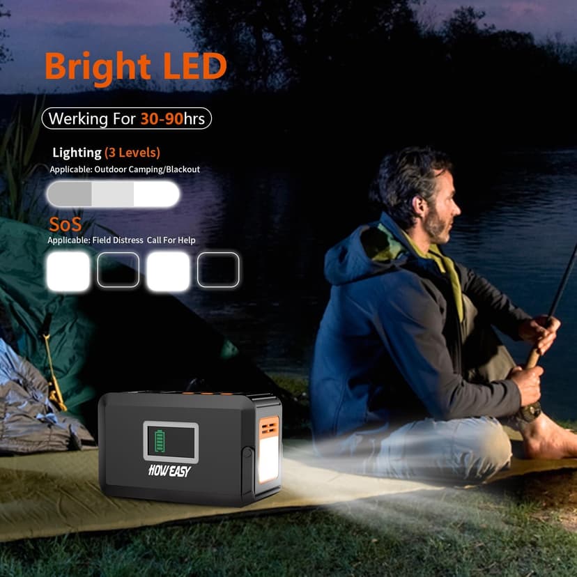 HOWEASY Portable Power Station, 88Wh Solar Generator, Lithium Battery Power with 110V AC 150W Peak Socket/DC/USB/LED Light for Outdoor Camping Trip Hunting Emergency（Solar Panel Not Included）