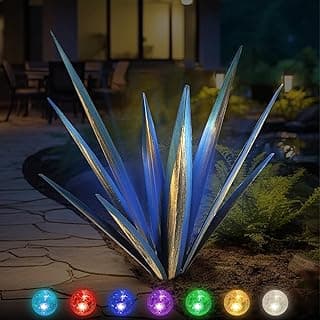 Large Metal Agave Plants 25.6‘’ Outdoor Decor DIY Tequila Rustic Sculpture Metal Agave Yard Art Outdoor Patio Yard Home Decor Garden Statue for Mom Gift (Blue)
