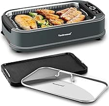 Techwood Indoor Grill Smokeless Grill, 1500W Indoor Korean BBQ Electric Tabletop Grill with Tempered Glass Lid, Removable Grill and Griddle Plates with Drip Tray, Gray