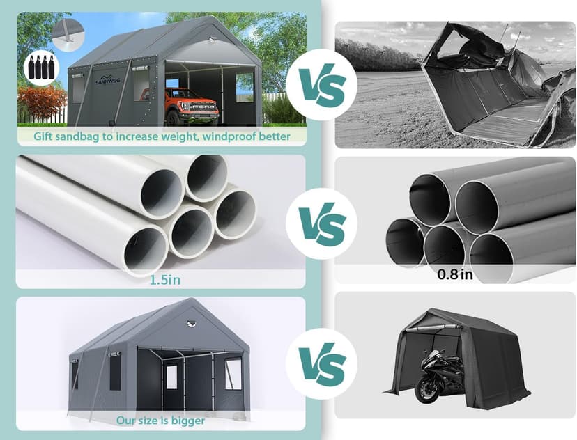 2 Car Carports 20X20 Heavy Duty with Removable Side Walls, Car Port Canopy, Portable Shelter, All Weather, Gray