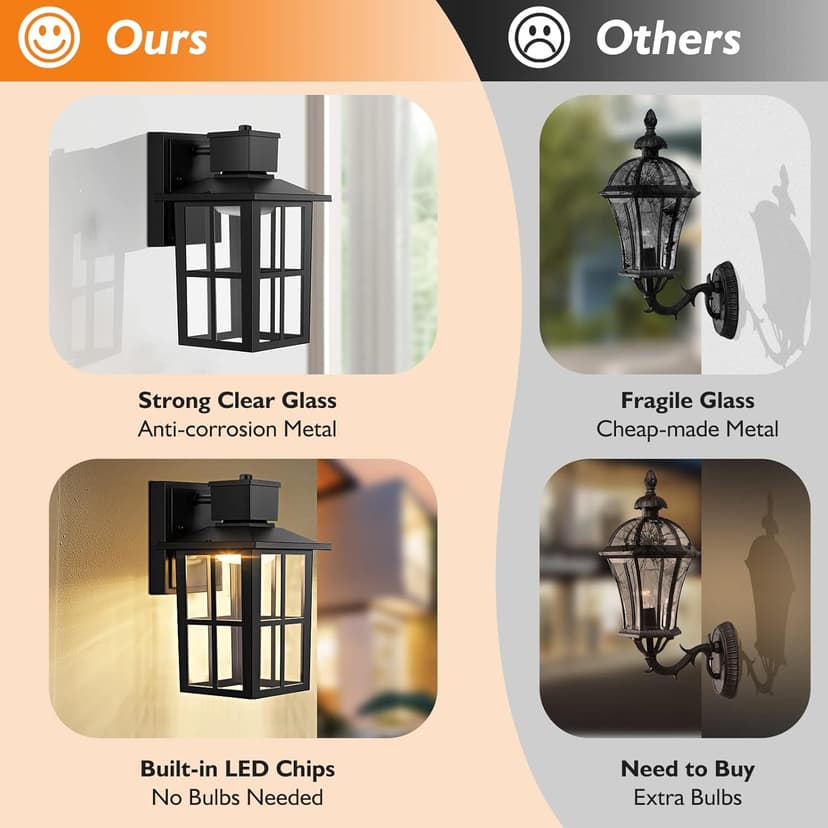 Brightever LED Outdoor Wall Lights, 10W 3000K/4000K/6500K Selectable, 800LM High Brightness Black Exterior Light Fixture with Clear Glass Shade, Waterproof Outdoor Wall Lanterns for Patio, 1 Pack
