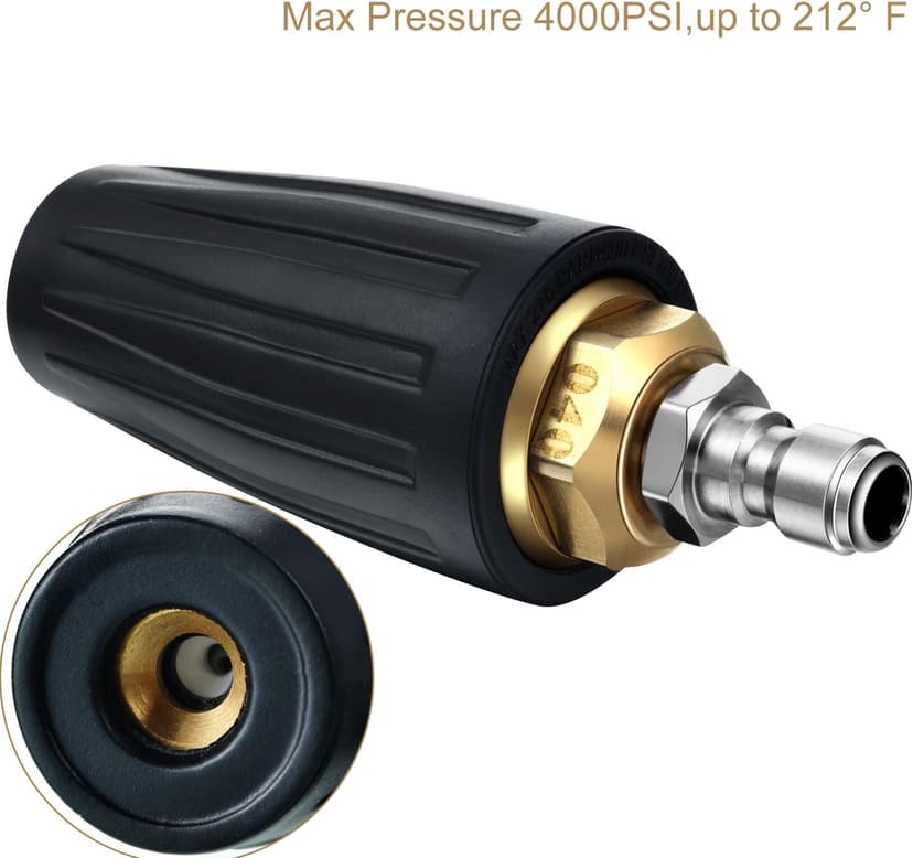 Mudder 4000 Psi Pressure Washer Rotating Turbo Nozzle 4.0 Gpm Quick Connector Turbo Nozzle with 7 Pieces Spray Tips Kit Multiple Degrees (0, 15, 25, 40, 65 Degrees, Rinse1, Soap2)(Black)