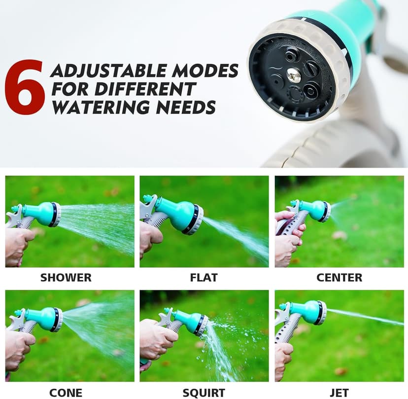 50FT Retractable Garden Hose Reel, Lightweight & Portable Hose Reel with 6 Patterns Spray Nozzle, Suitable for US Standard Hose Connection, Great for Patio Watering