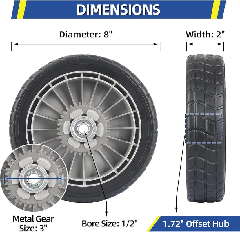 42710-VE2-M02ZE Rear Wheels, 8 Inch Wheels Fit for HRR216 HRS216 HRT216 Honda Walk-behind Lawn Mower, Pack of 2
