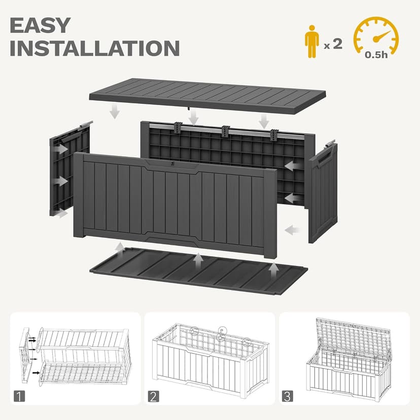 DWVO 120 Gallon Outdoor Storage Deck Box, Weather-Resistant Resin, Versatile for Patio Furnishings, Outdoor Cushions, Garden Tools, and Sports/Pool Gear (Dark Gray)