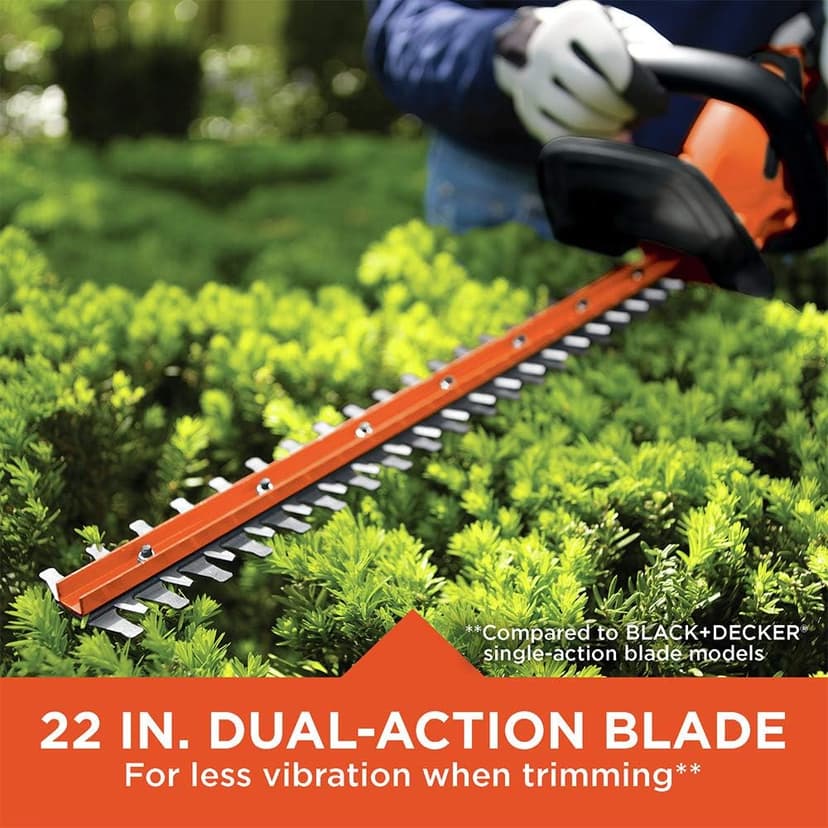 BLACK+DECKER 20V MAX Cordless Hedge Trimmer, 22 Inch Steel Blade, Reduced Vibration, Battery and Charger Included (LHT2220)