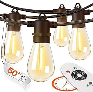addlon 50FT LED Outdoor String Lights Timer Control with Edison Shatterproof Bulbs, Weatherproof Strand, Commercial Grade Patio Lights, Decorative for Garden or Patio, Black