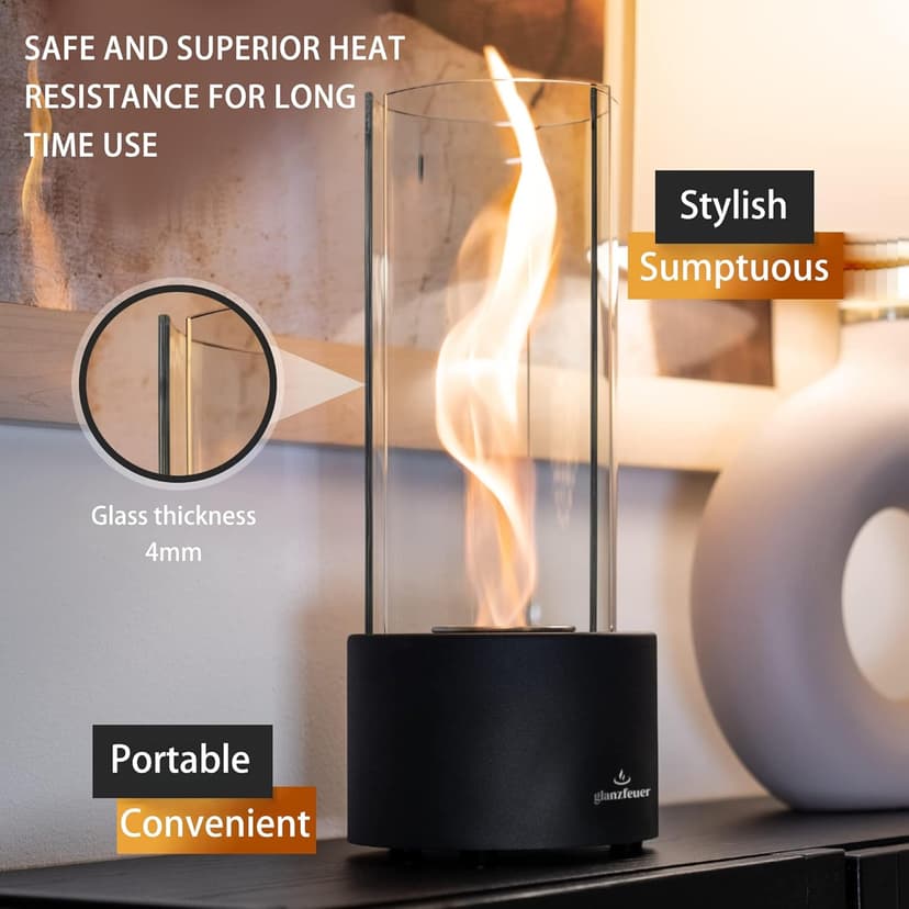 Tornado Tabletop Fireplace for Indoor and Outdoor Use – Premium Ethanol Fire Pit with Clear Glass, 60+ Min Burn, Perfect for Gatherings, Home Decoration, and Gift for Mother's Day