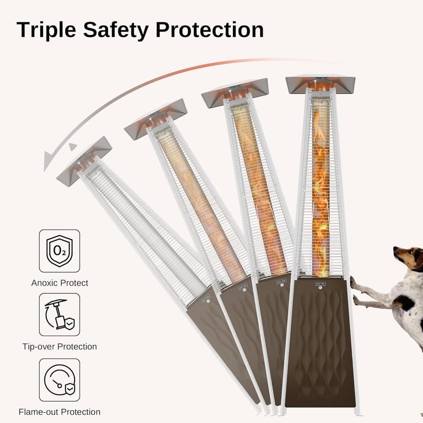 EAST OAK Pyramid Patio Heater, 48,000 BTU Outdoor Patio Heater, Quartz Glass Tube Propane Heater for Commercial & Residential, Triple Protection System, With Wheels, 2024 Upgrade, Bronze