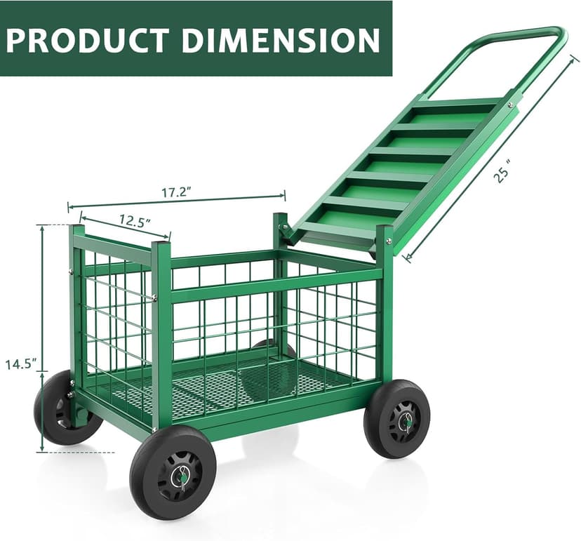 FLINTER Rolling Garden Work Seat with Wheels, Heavy Duty Gardenning Cart with Seat - Garden Rolling Cart Stools w/Wheels for Seniors