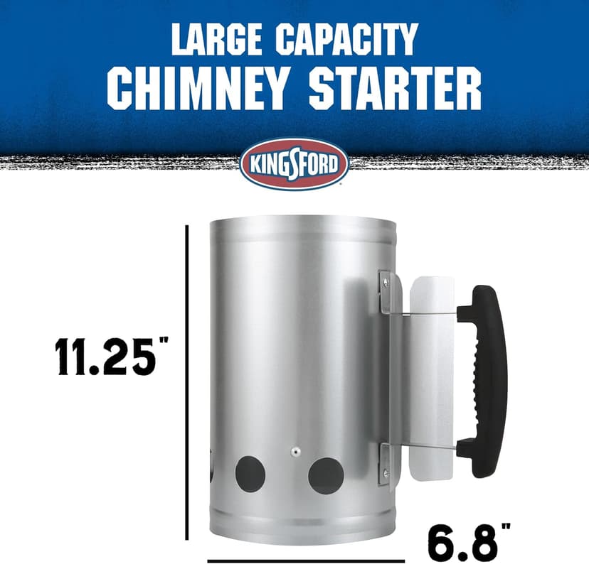 Kingsford Heavy Duty Deluxe Charcoal Chimney Starter | BBQ Chimney Starter for Charcoal Grill and Barbecues, Compact Easy to Use Chimney Starters and BBQ Grill Tools, Silver