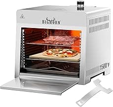 BIG HORN OUTDOORS Infrared Portable Propane Grill – 1500°F Steak Broiler, Sear Station with Pizza Stone, Salamander BBQ Grill, Small Stainless Steel Gas Grill