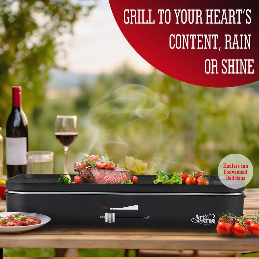 Upgrade Version - Artestia 1800W Electric Outdoor Grill with Lid Indoor Smokeless BBQ Grills with Temperature Control Portable Removable Stand Grill for Cooking, BBQ Party, Family