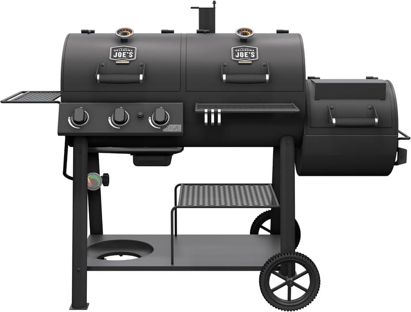 OKLAHOMA JOE'S® Canyon™ Deluxe Charcoal and Propane Gas Combination Smoker and Grill, Black Steel, 24203005