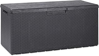 Toomax Portofino Large 90 Gallon Plastic Outdoor Storage Backyard Deck Box, with Lockable Lid, Seat Weight Capacity 450 Pounds, Gray