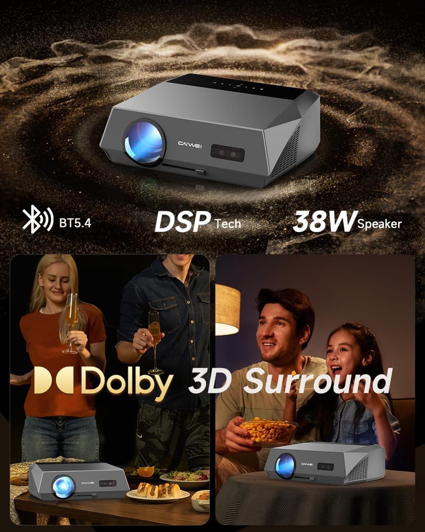 4K Projector HDR Netflix Certified, 1800ANSI Daylight Use, Dolby Audio, NFC, Smart TOF Autofocus, Shorter Throw, WiFi 6, Bluetooth 5.4, HDMI ARC, Proyector 4K Ultra HD Movie Gaming TV High Brightness