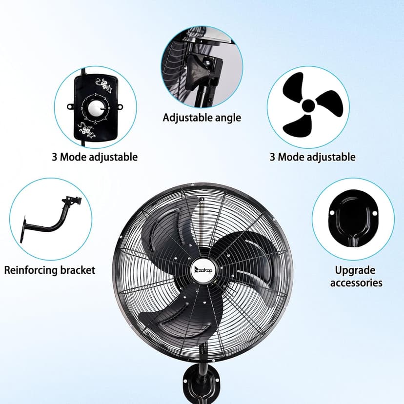 Winado 18 inch Wall Mount Oscillating Fan, High Velocity 3-speed Max 4592 CFM Industrial Wall Fan w/Aluminum Blades for Indoor, Commercial, Residential, Warehouse, Garage