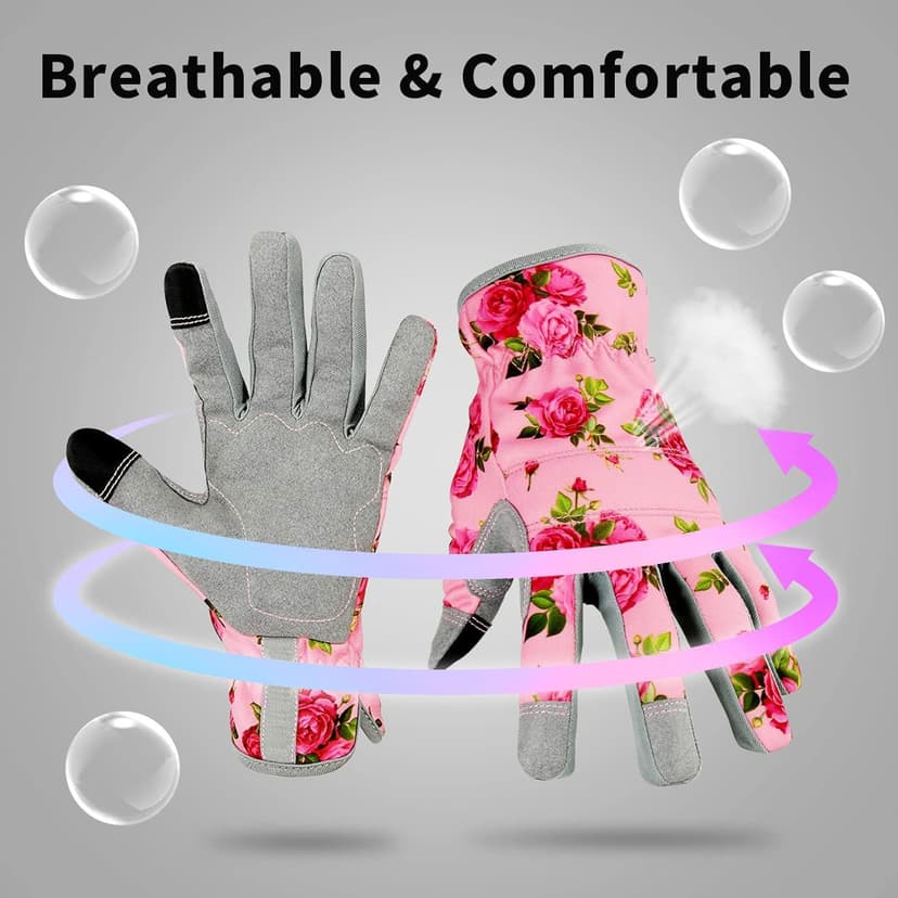 Leather Gardening Gloves for Women, Flexible Breathable Garden Gloves,Thorn Proof Working Gloves for Weeding, Digging and Pruning, Medium, Pink