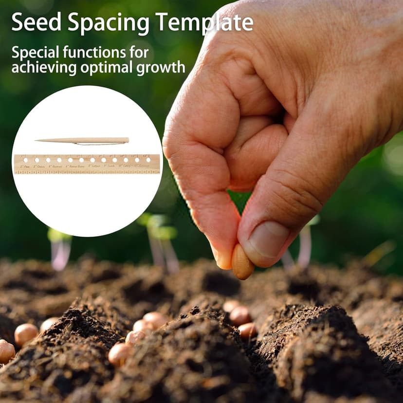 Wooden Plant Spacing Ruler with Holes - Folding Interval Ruler & Seeding Template for Precise Planting, Gardening Tool for Vegetable Gardens, Includes Dibber & Spacer for Accurate Seed Placement (1)